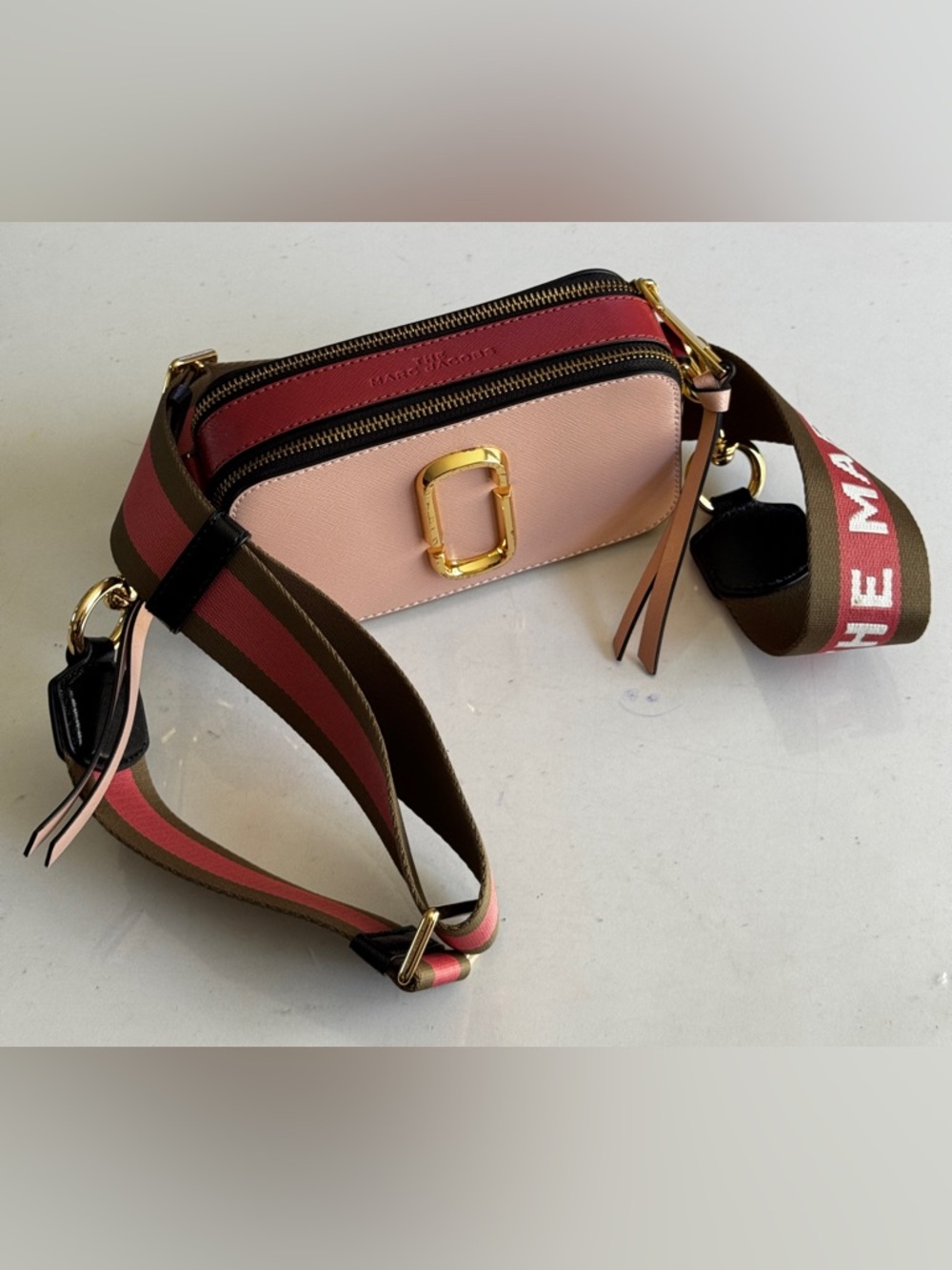 Authentic Marc Jacobs Snapshot Pink Yellow Colorblock Leather Crossbody Bag